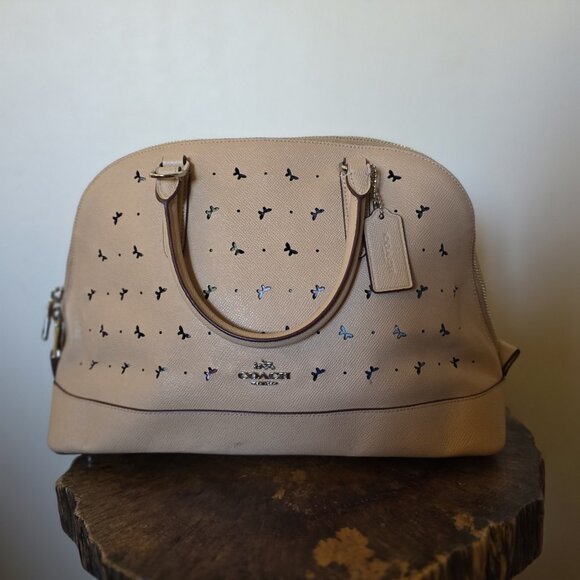 Coach Perforated Bow Crossgrain Leather Sierra Satchel 59344 SV/Beechwood - Picture 15 of 16